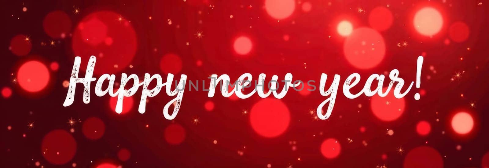 Bright red background adorned with playful bubbles creates a festive atmosphere. The message Happy New Year invites cheerful celebrations and hopes for new beginnings in the coming year.