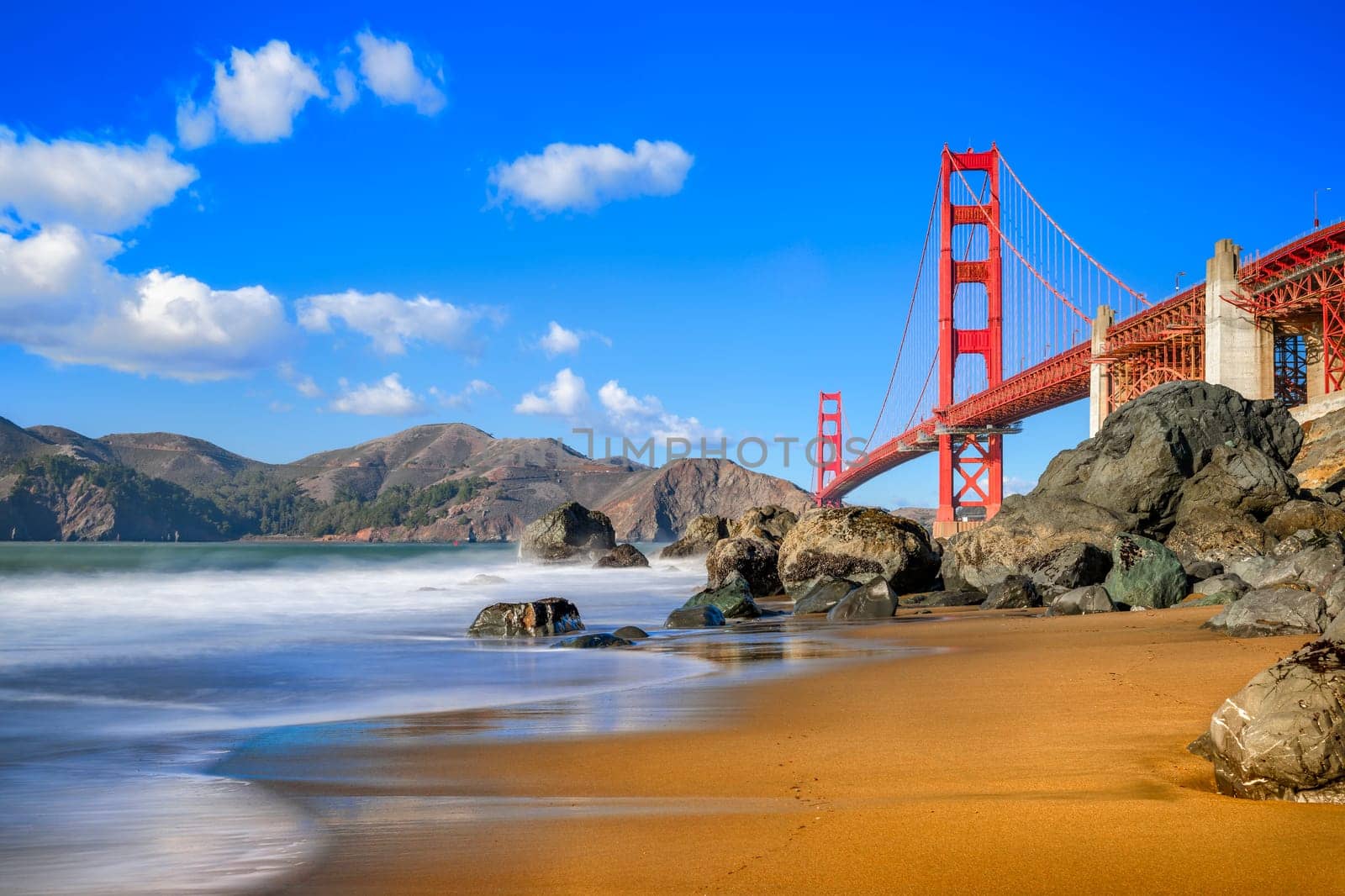 The golden gate bridge of san francisco under a blue sky