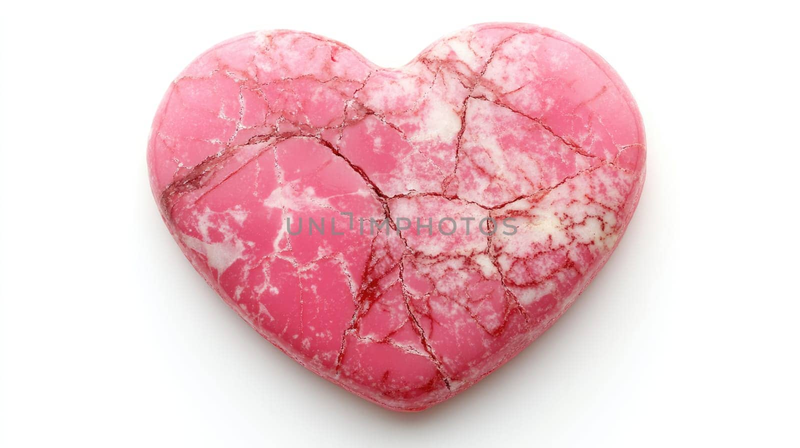 Cracked pink heart-shaped cookie on white background. St. Valentine's day love and passion concept.