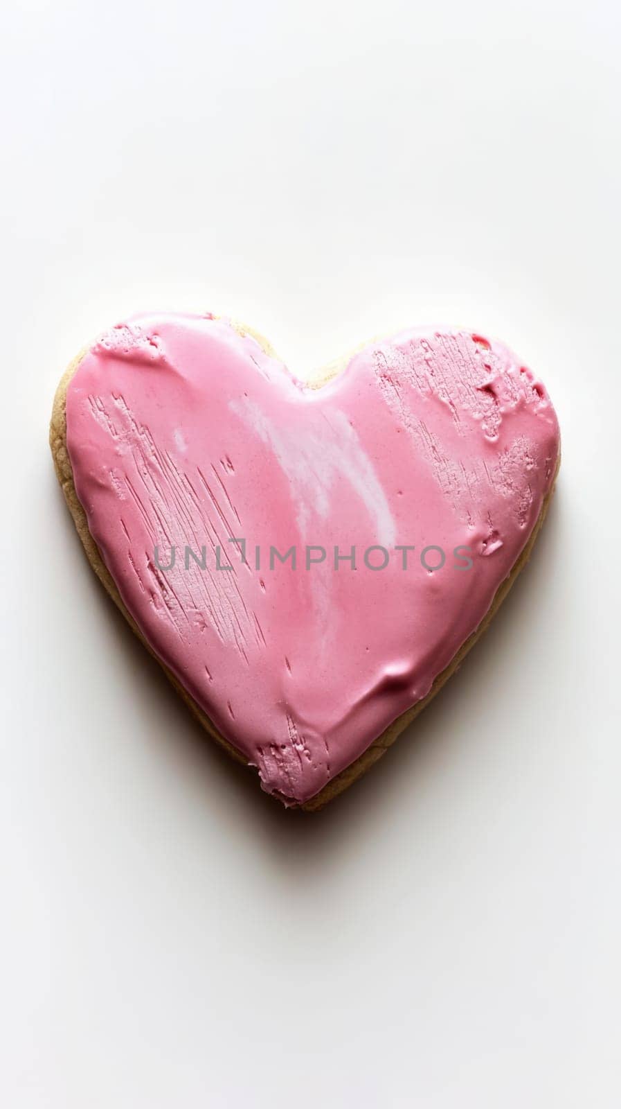 Pink heart-shaped cookie on white background. St. Valentine's day love and passion concept.