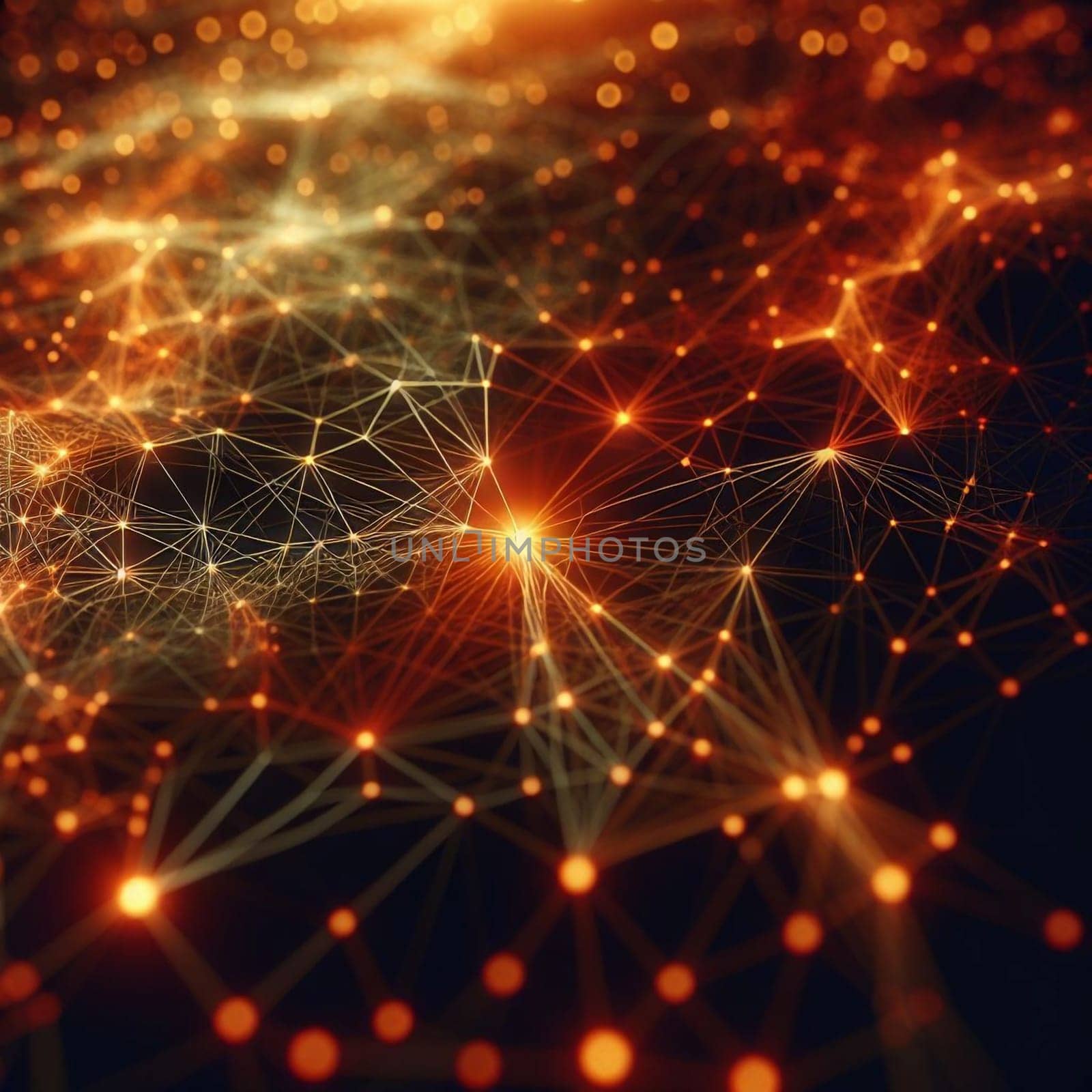 Abstract image of a network of glowing orange lines and points, resembling a complex data structure. A high-quality AI-generated photo.