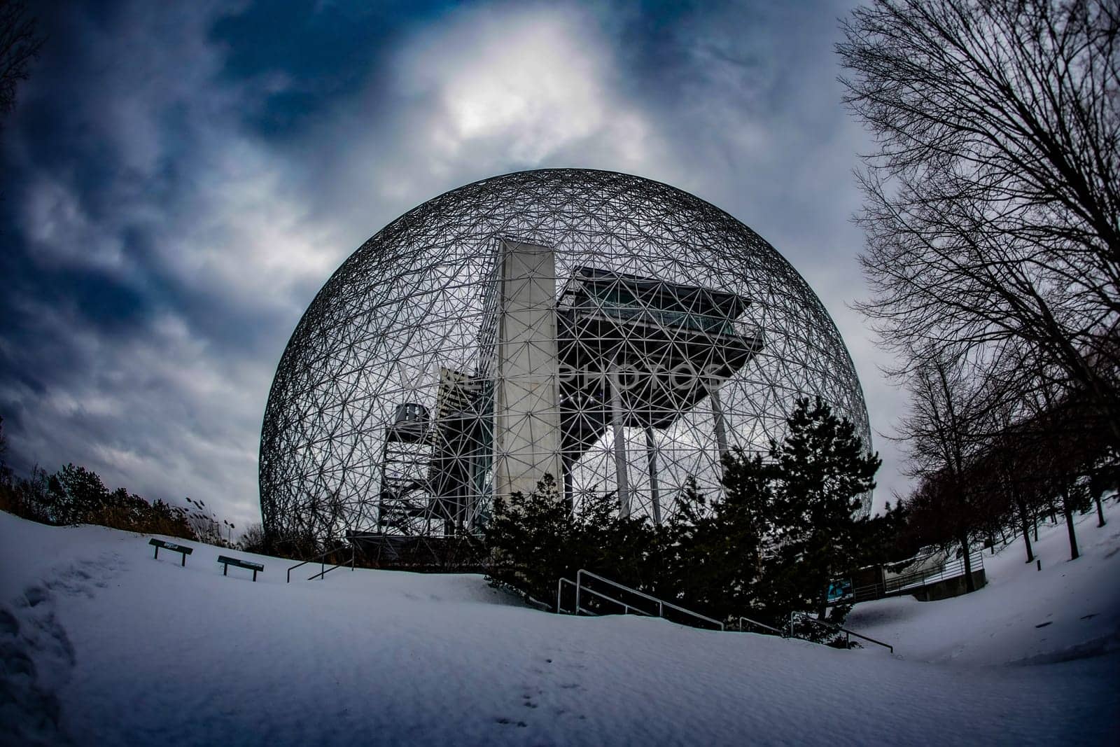 biosphere in the snow. Shooting Location: montreal, canada