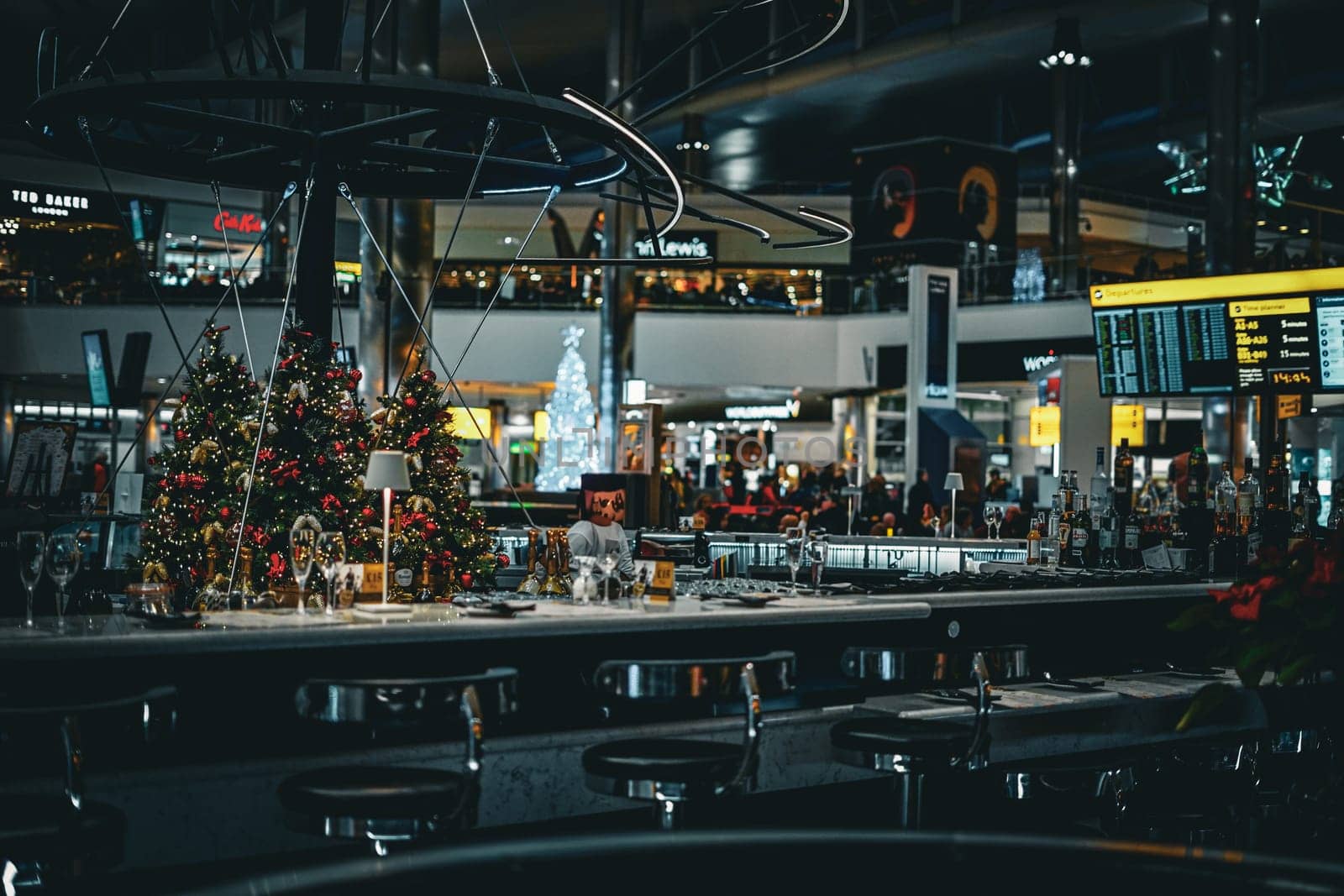 Christmas decorations and bar. Shooting Location: UK, London