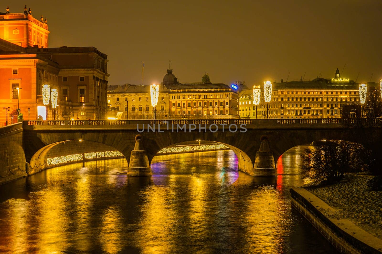 City lights shining on the bridge. Shooting Location: sweden, stockholm