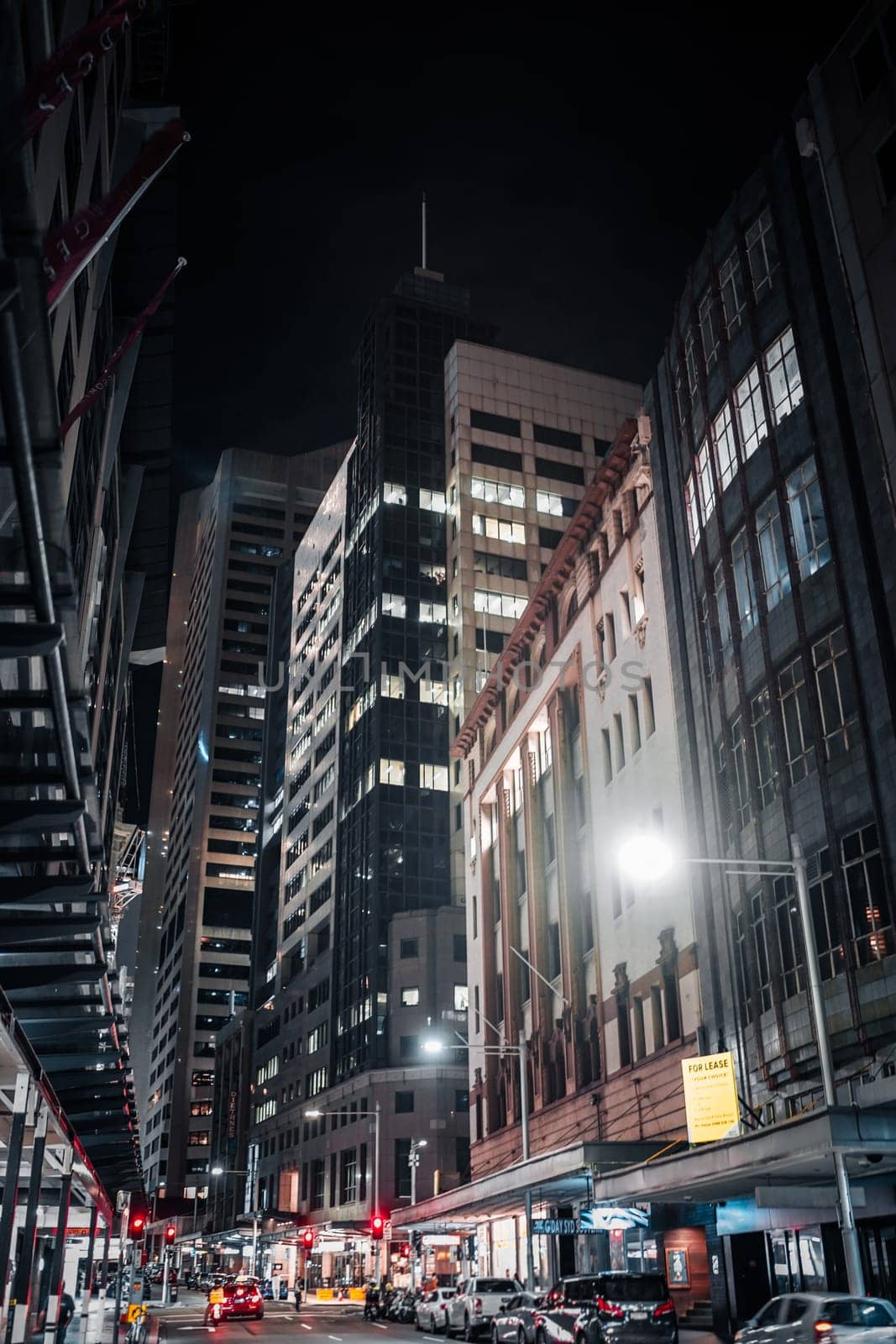 Office district and buildings at night. Shooting Location: sydney, australia