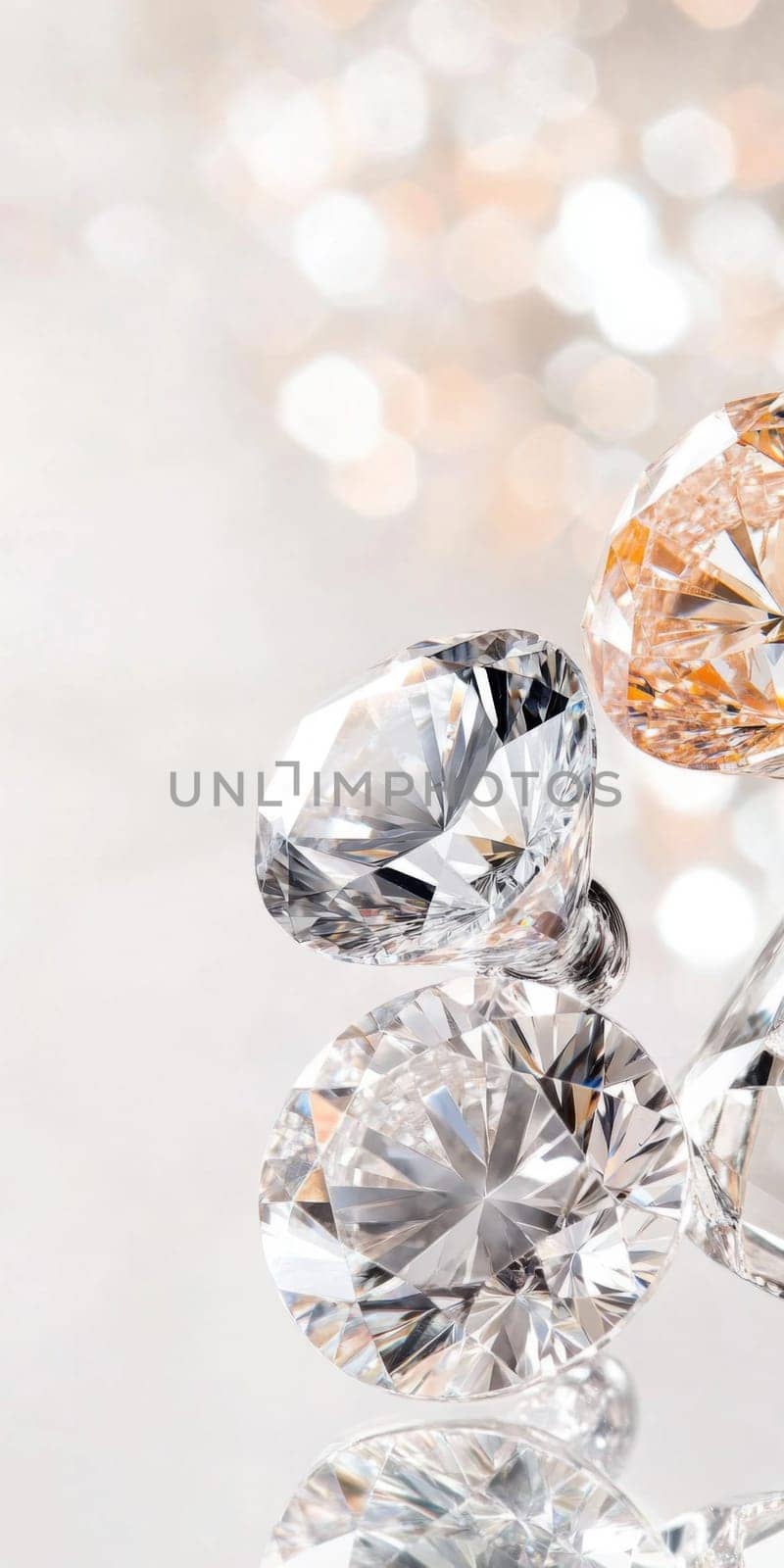 Diamonds with sparkling facets on bokeh background, concept of luxury and elegance, AI generated
