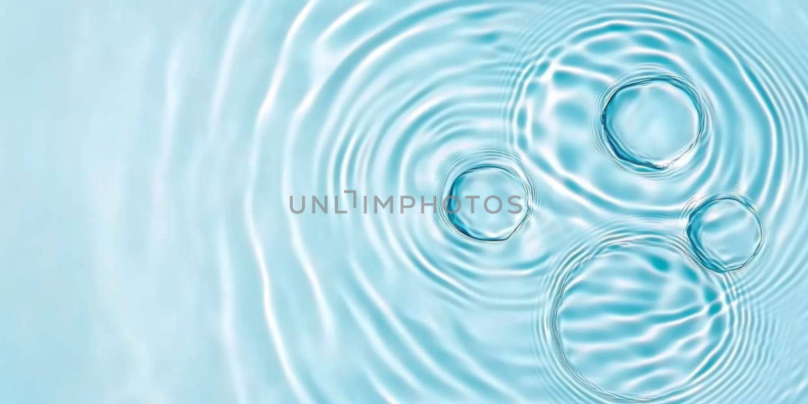Ripples in clear blue water with abstract circular patterns, suitable as calming SPA background, AI generated