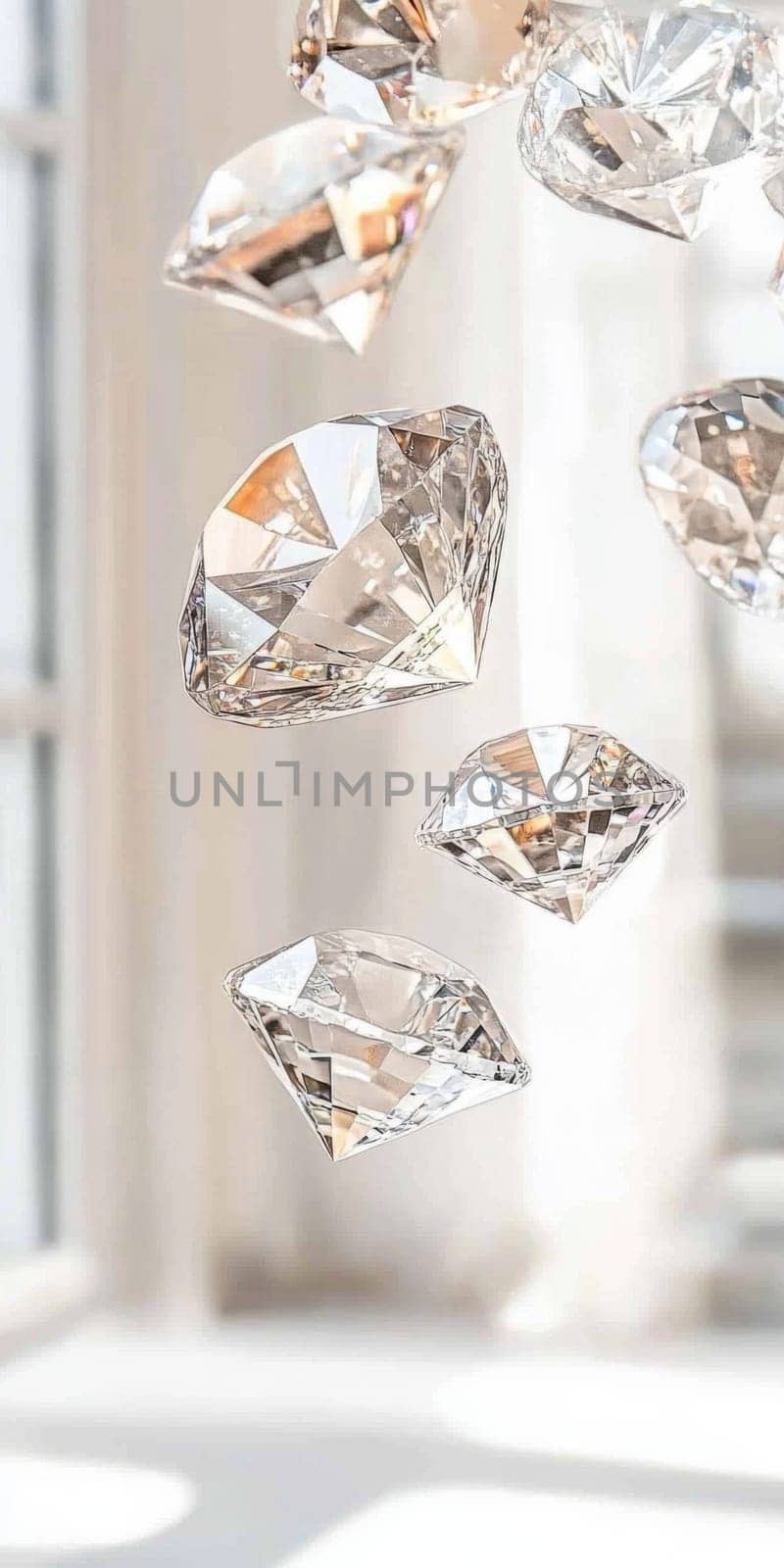 Diamonds with sparkling facets on bokeh background, concept of luxury and elegance, AI generated