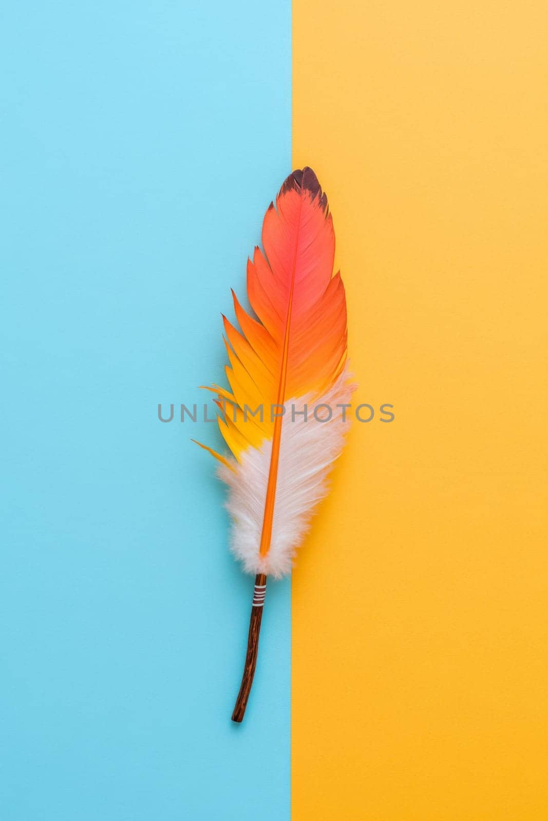 Nation indigenous peoples day concept, Colorful feather on minimslist color background, AI generated