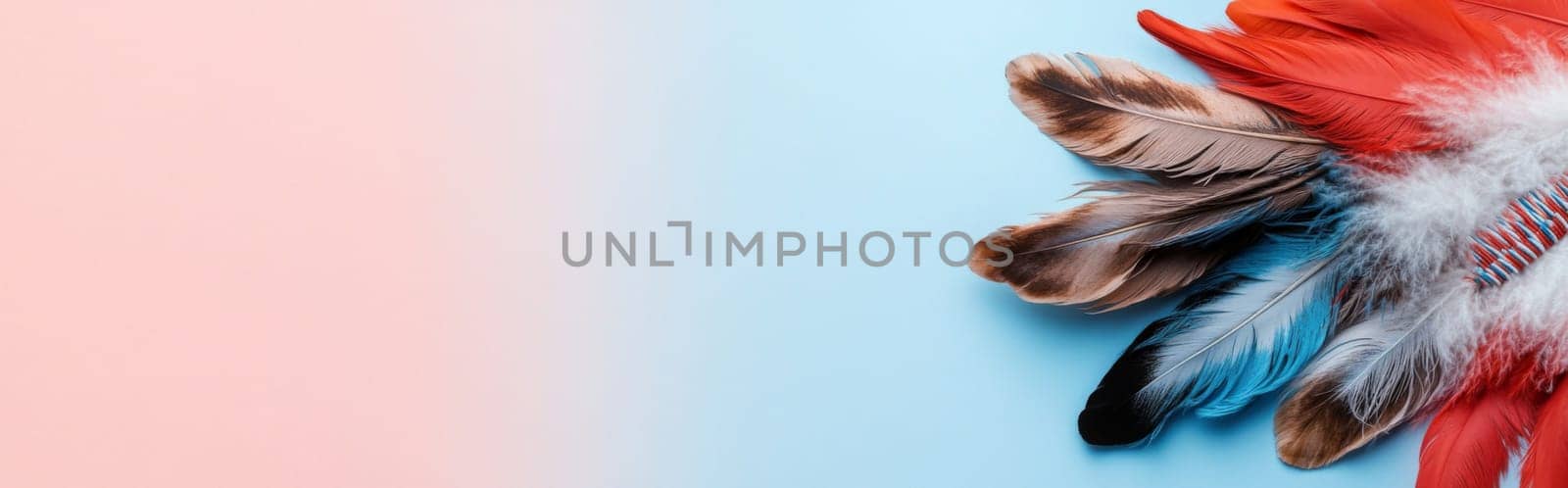 Nation indigenous peoples day concept, Colorful feather on minimslist color background, AI generated