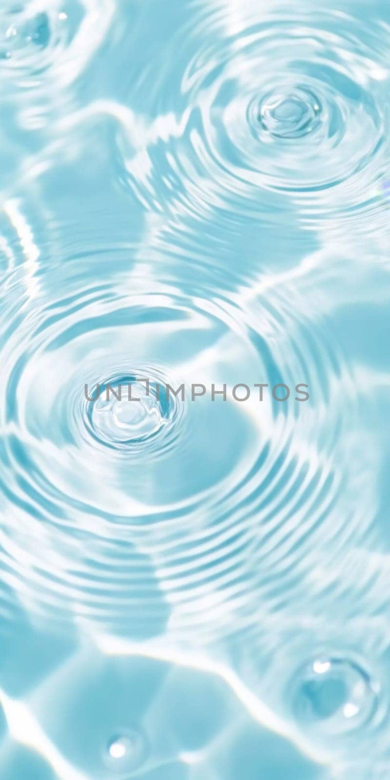 Ripples in clear blue water with abstract circular patterns, suitable as calming SPA background, AI generated