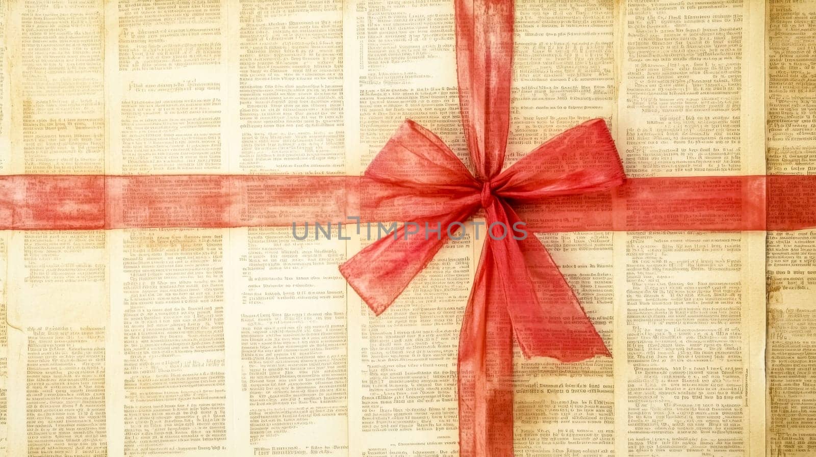 Wrapping paper crafted from vintage book pages, elegantly tied with a vibrant red ribbon, offers a unique and nostalgic touch for gift presentations and special occasions