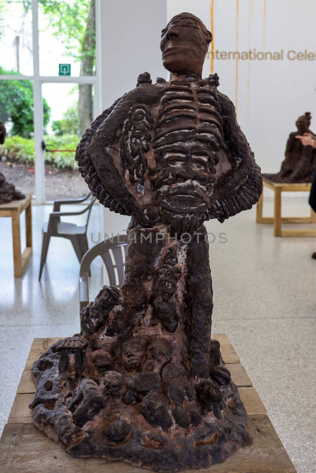 Venice, Italy - May 7 2024: 60th Art Biennale in Venice. The Dutch Pavilion - The International Celebration of Blasphemy and The Sacred by Cercle d’Art des Travailleurs de Plantation Congolaise. CATPC