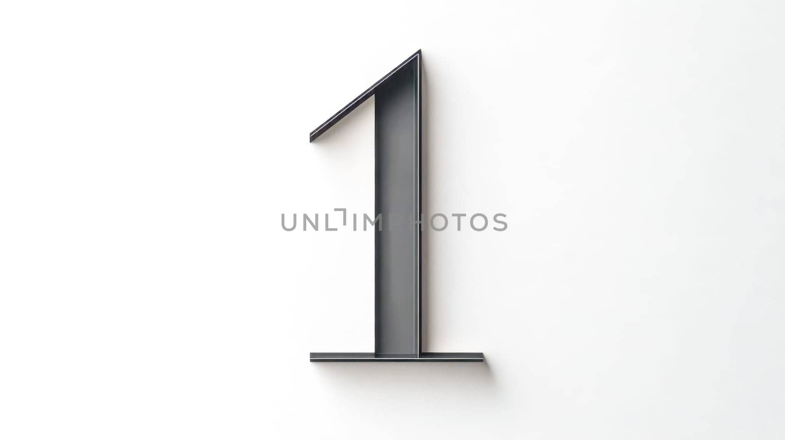 Modern gray number one sign with clean lines is displayed on a minimalist white background, representing achievement, leadership, and the concept of being first place