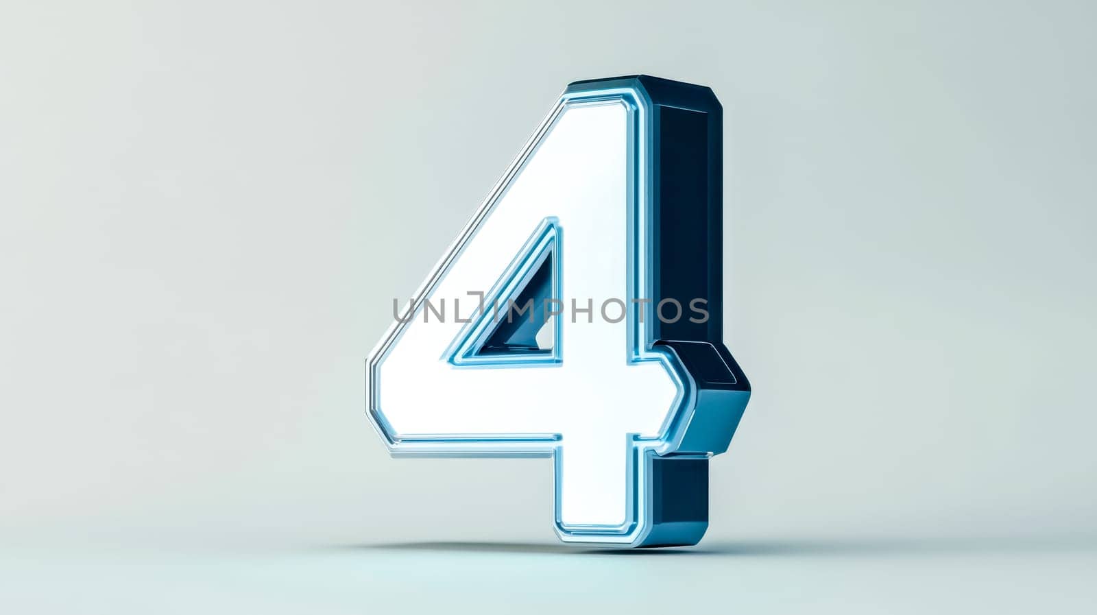 Number four featuring beveled edges and gleaming chrome outlines resting on a light gray surface, evoking a futuristic and sci fi inspired aesthetic in modern design
