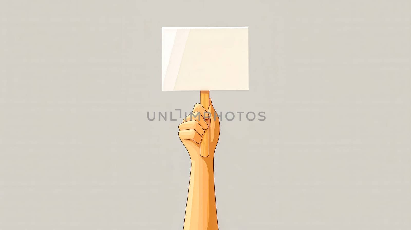 Cartoon hand holding a blank protest sign, providing ample copy space for expressing messages of activism, freedom of speech, and social change in a vibrant, engaging manner