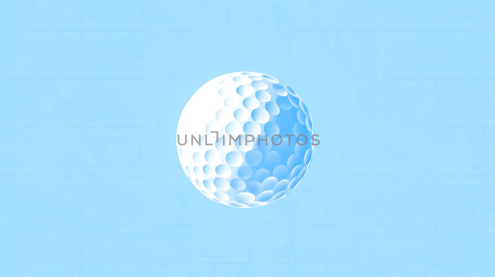 Golf ball icon with minimalist design floating on a solid light blue textured background, providing a clean and modern representation of the sport