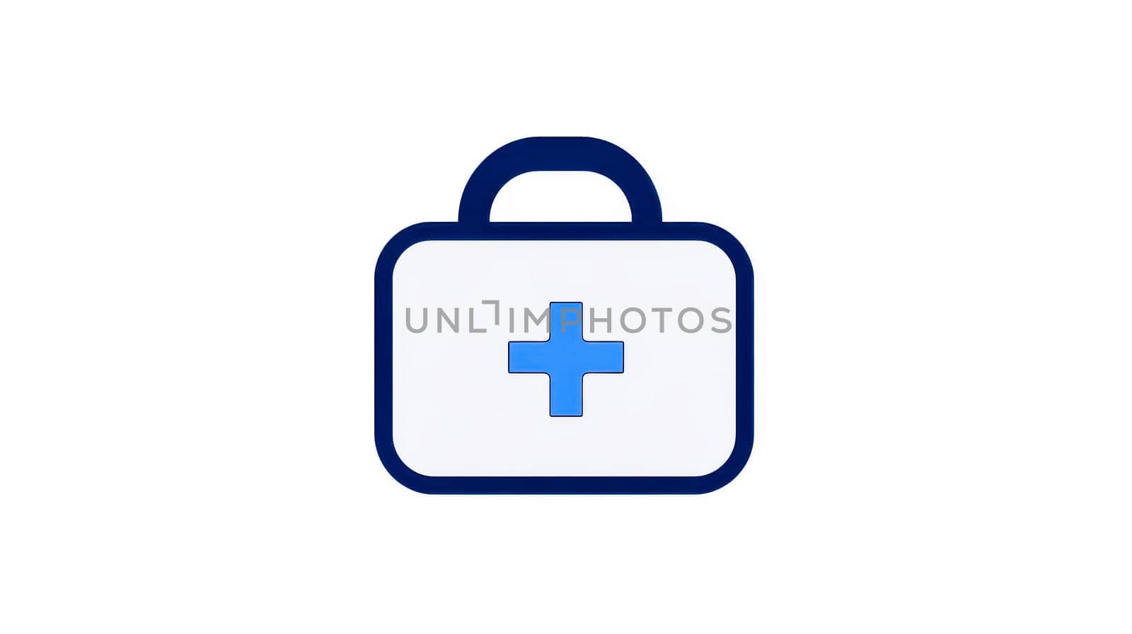Medical briefcase icon with a prominent blue cross, representing healthcare services, first aid, and medical supplies, isolated on a white background