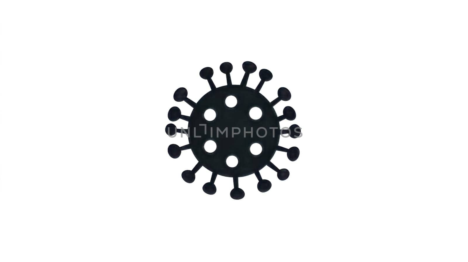 Stylized black virus icon on a white background representing the global pandemic, highlighting the critical importance of health and safety measures in today's world