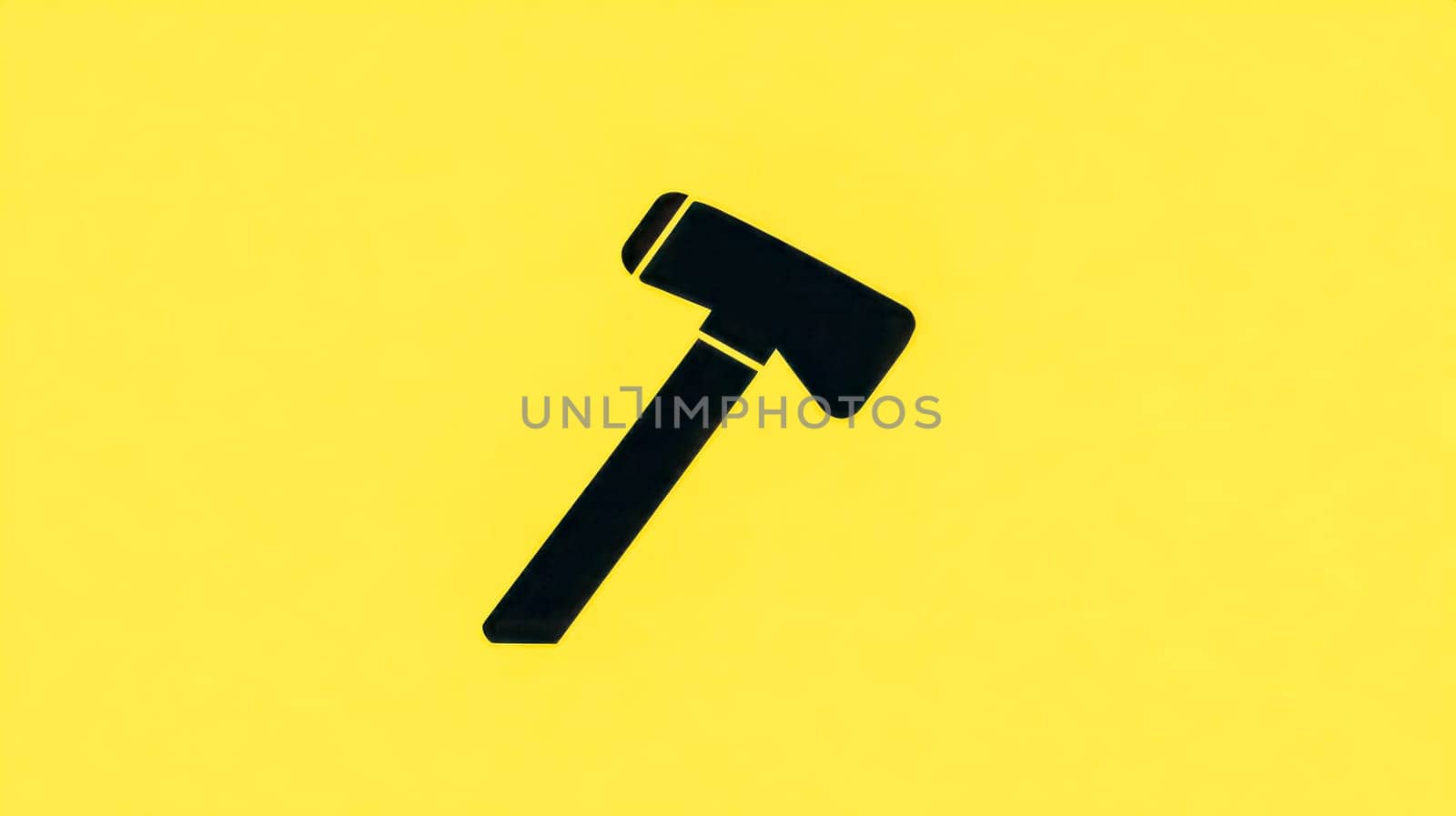 Minimalist graphic design featuring a black hammer icon set against a vibrant yellow backdrop, conveying concepts of construction, labor, and manual work, suitable for various design projects