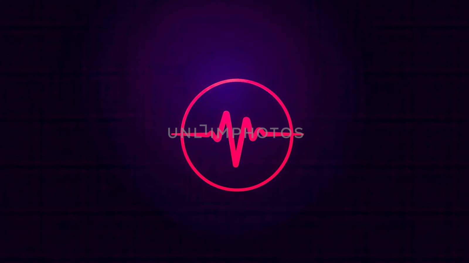 Neon red heartbeat line is displayed on a dark background, symbolizing vital signs and medical monitoring in a simple yet impactful representation of life and health