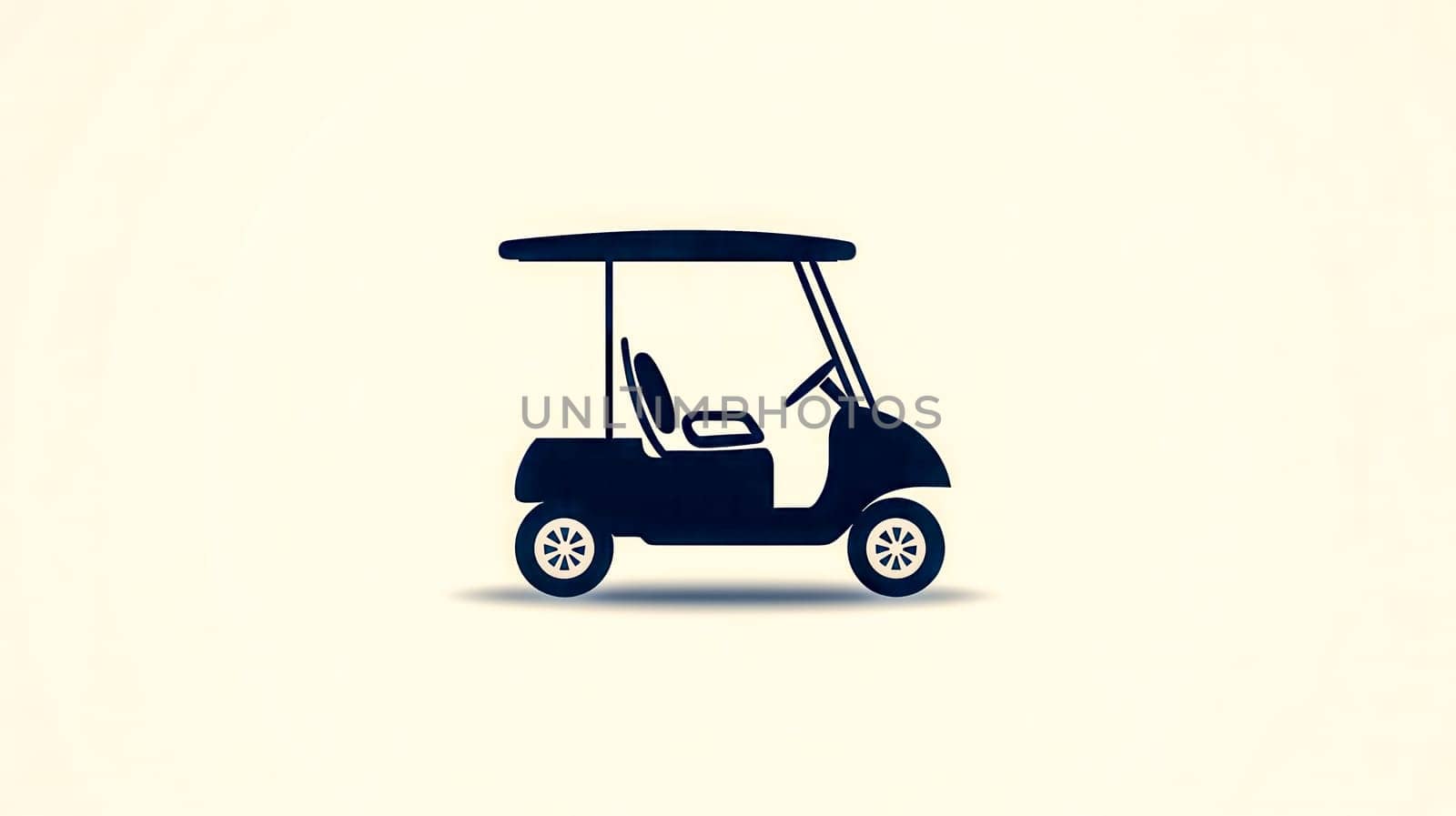 Dark blue minimalist golf cart icon is depicted on a solid beige background, providing a simple yet effective representation of golf transportation