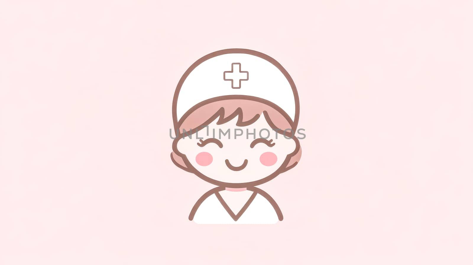 Smiling nurse wearing a traditional cap with a cross, representing care and professionalism in healthcare, set against a soft pink background