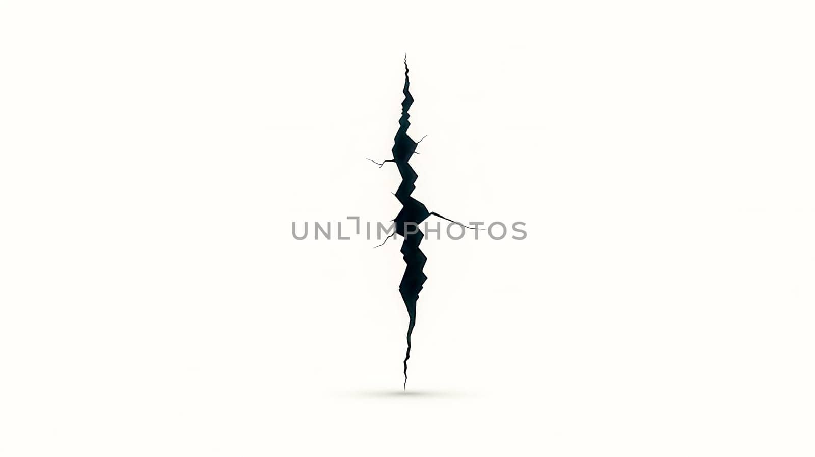 Ground splitting open, forming a deep crack against a white background, representing the powerful forces of an earthquake or geological fault in nature's dynamic environment