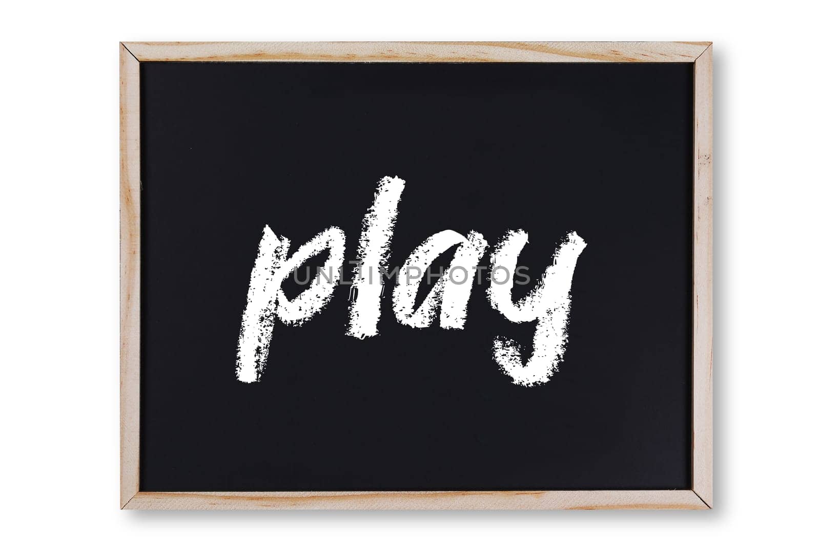 A play word in chalk on chalkboard with clipping path to remove shadow