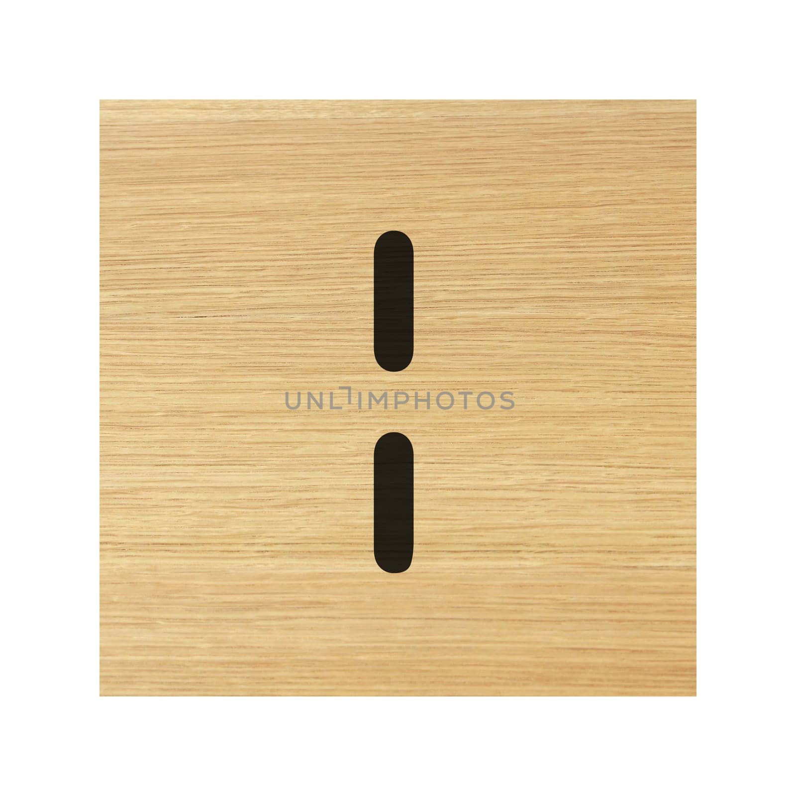 vertical bar glyph symbol on childs wood block on white with clipping path