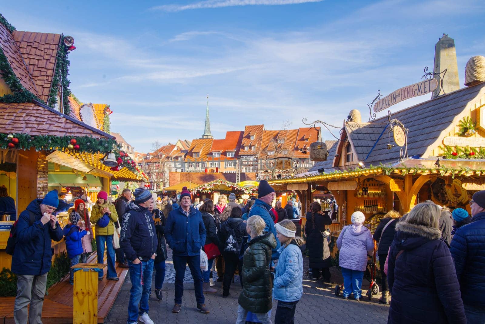 ERFURT, GERMANY - NOVEMBER 30, 2024: Lots of people visiting the annual christmas market on the Dom square