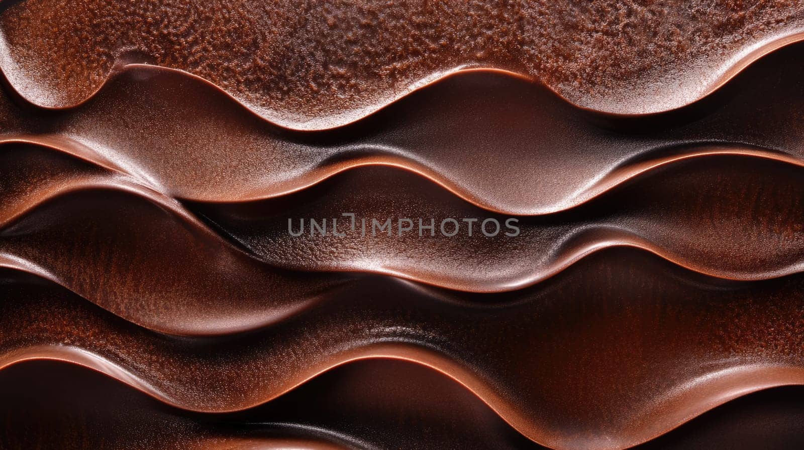 Wavy texture of delicious milk chocolate. Close-up of sweet dessert for advertisement.