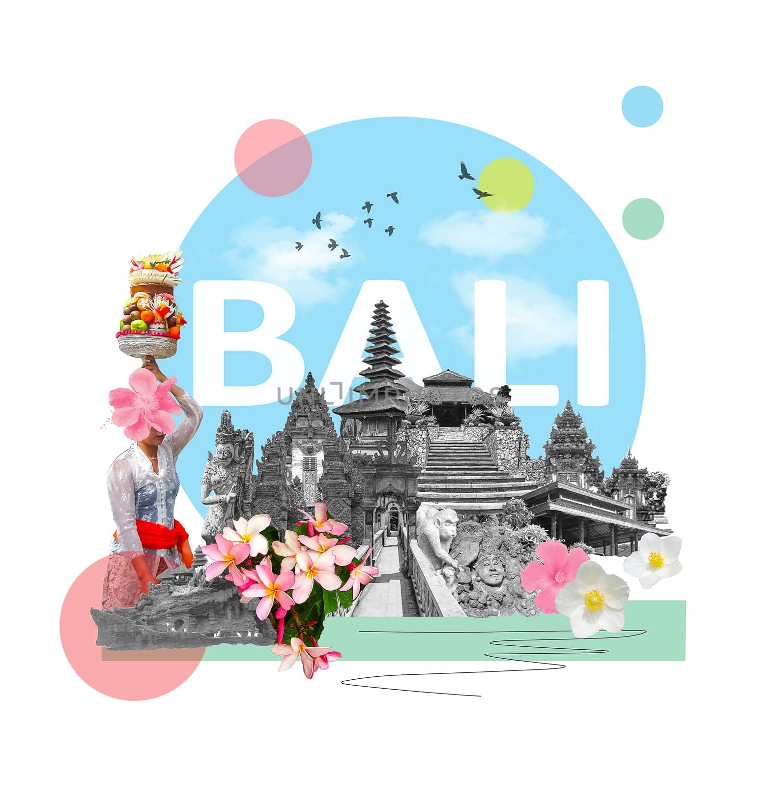 Collage of photos from Bali. Indonesia - travel background. Art design