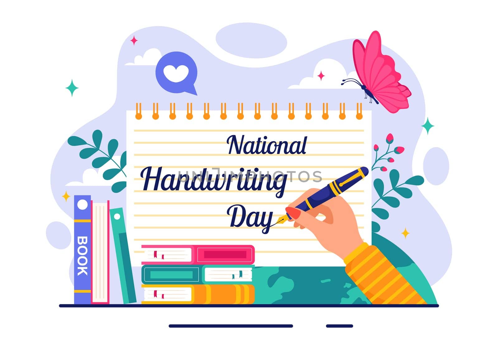 National Handwriting Day Vector Illustration on 23 January featuring Ink, Pen, and Paper for Writing Activities in a Flat Style Cartoon Background