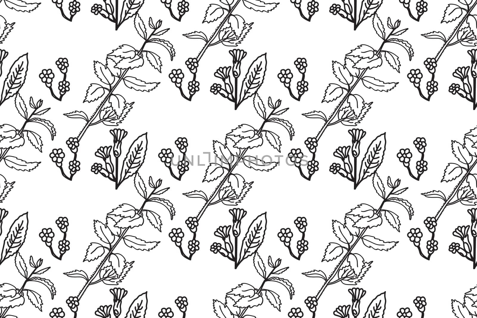 Black and white floral line art seamless pattern.Botanical plants and flowers vector illustration abstract background.Graphic design for fashion textile cover wrapping wedding invitation greeting card