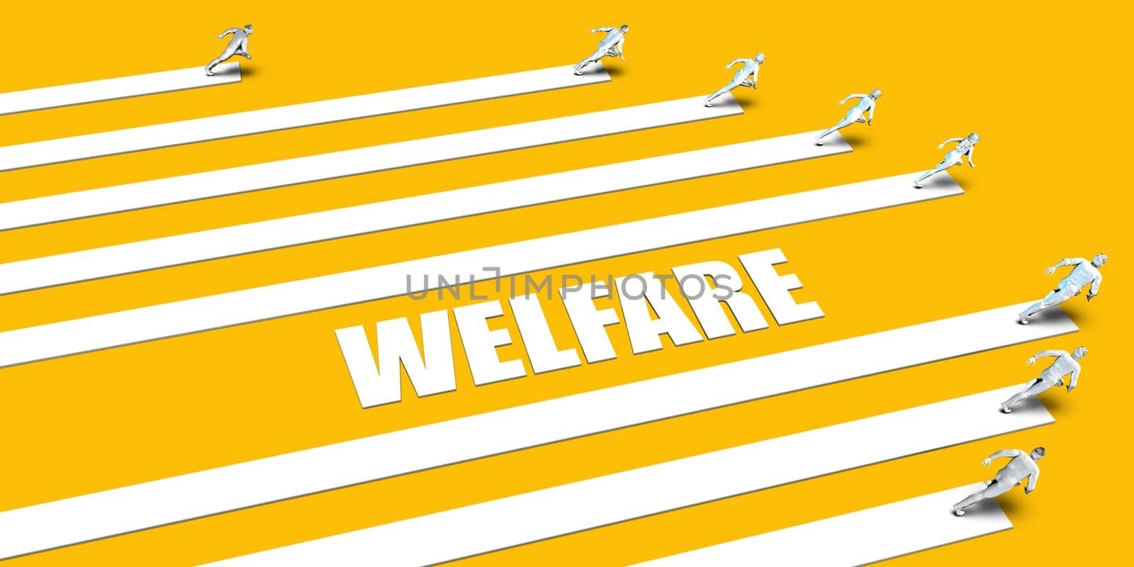 Welfare Concept with Business People Running on Yellow