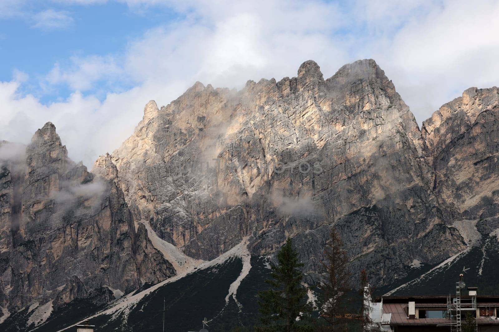 View from Cortina d'Ampezzo towards the Cristallo range and the  Pomagagnon peak, Ampezzo Dolomites, Alps, Italy