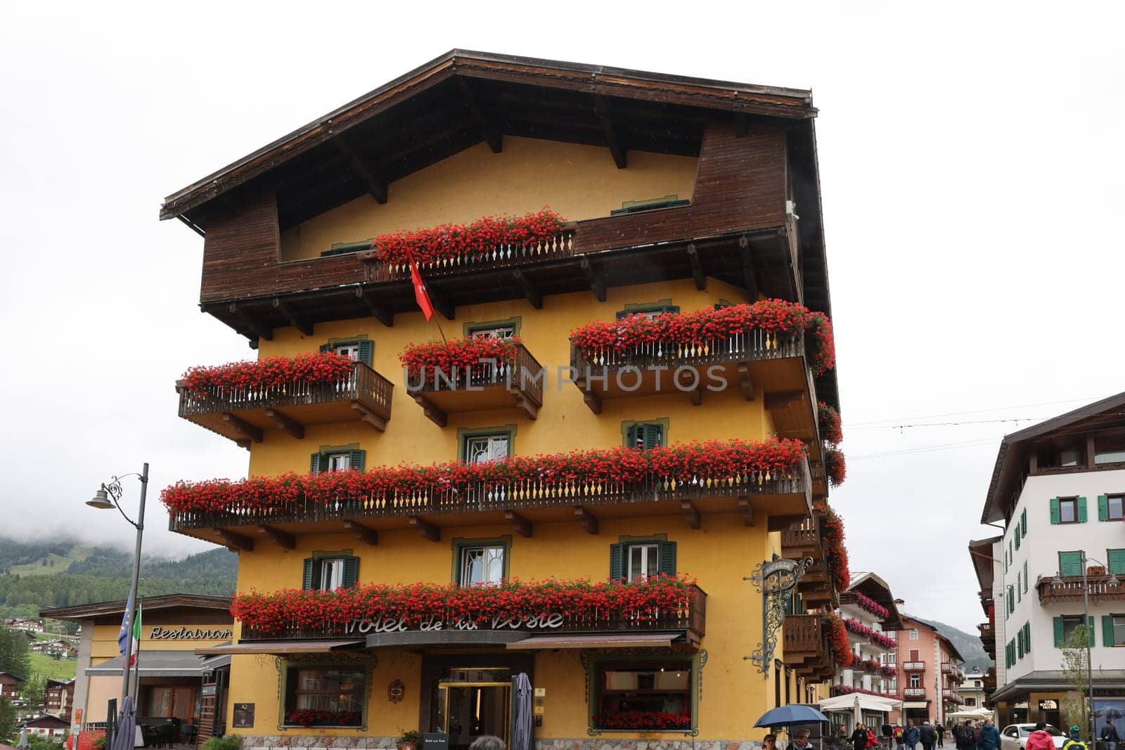 Cortina d'Ampezzo, Italy - September 6, 2024: Hotel de la Poste in Cortina d'Ampezzo, Province of Belluno, Veneto, Italy