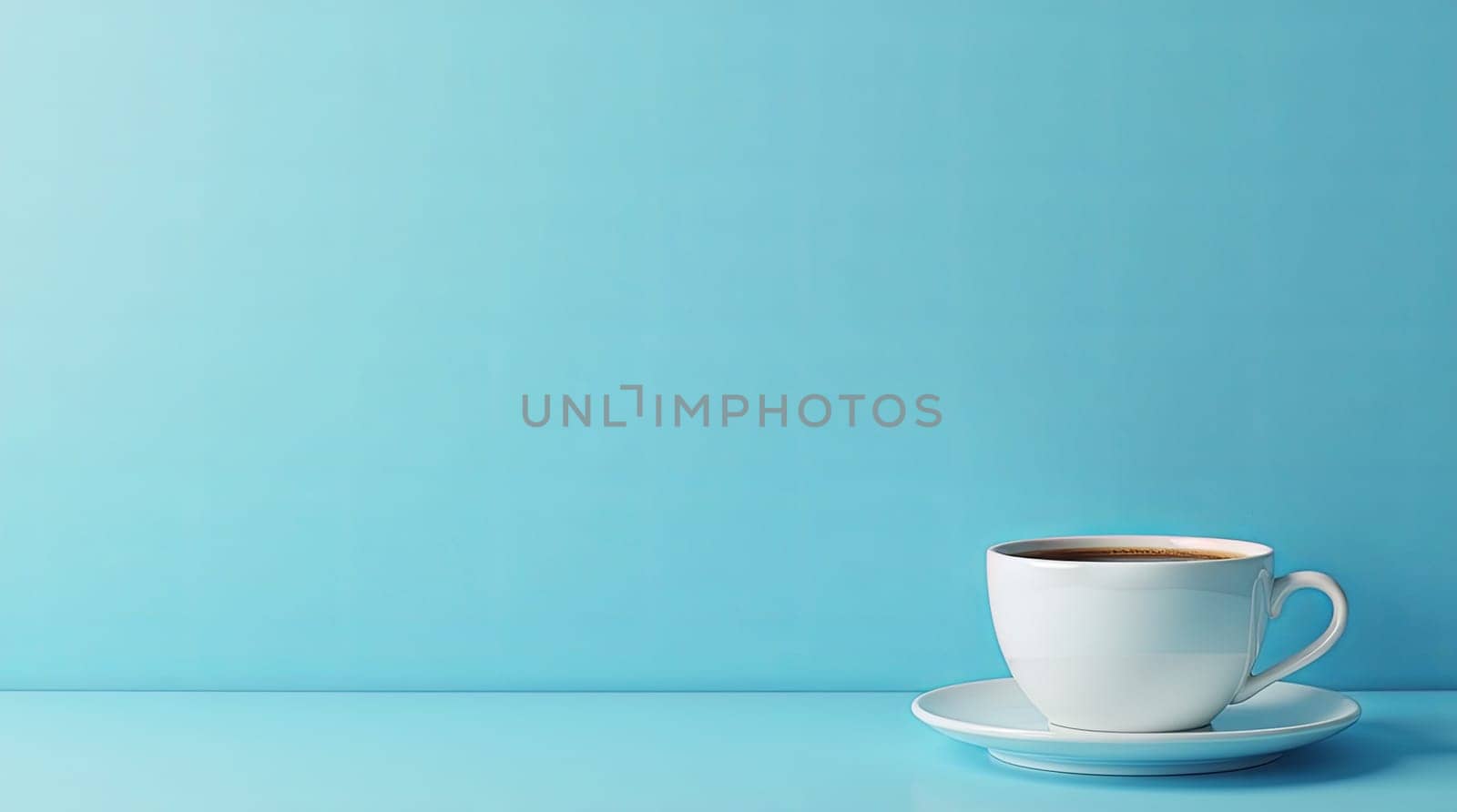 Cup of Coffee on Blue Background Copy Space Marketing Concept