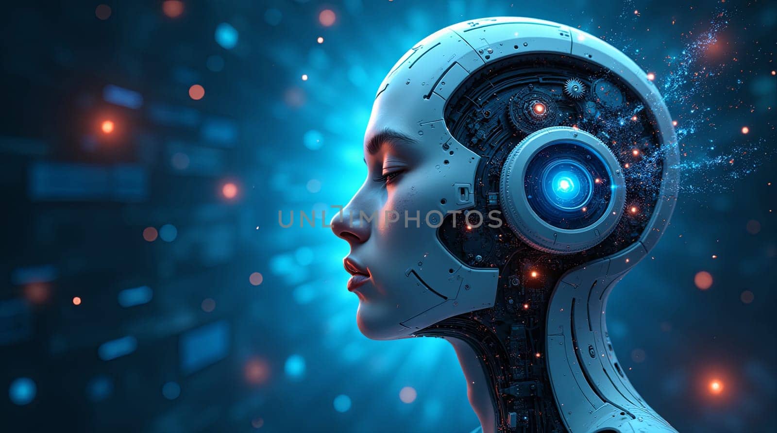 Futuristic Ai Robot With Creative Abstract Background Technology Design