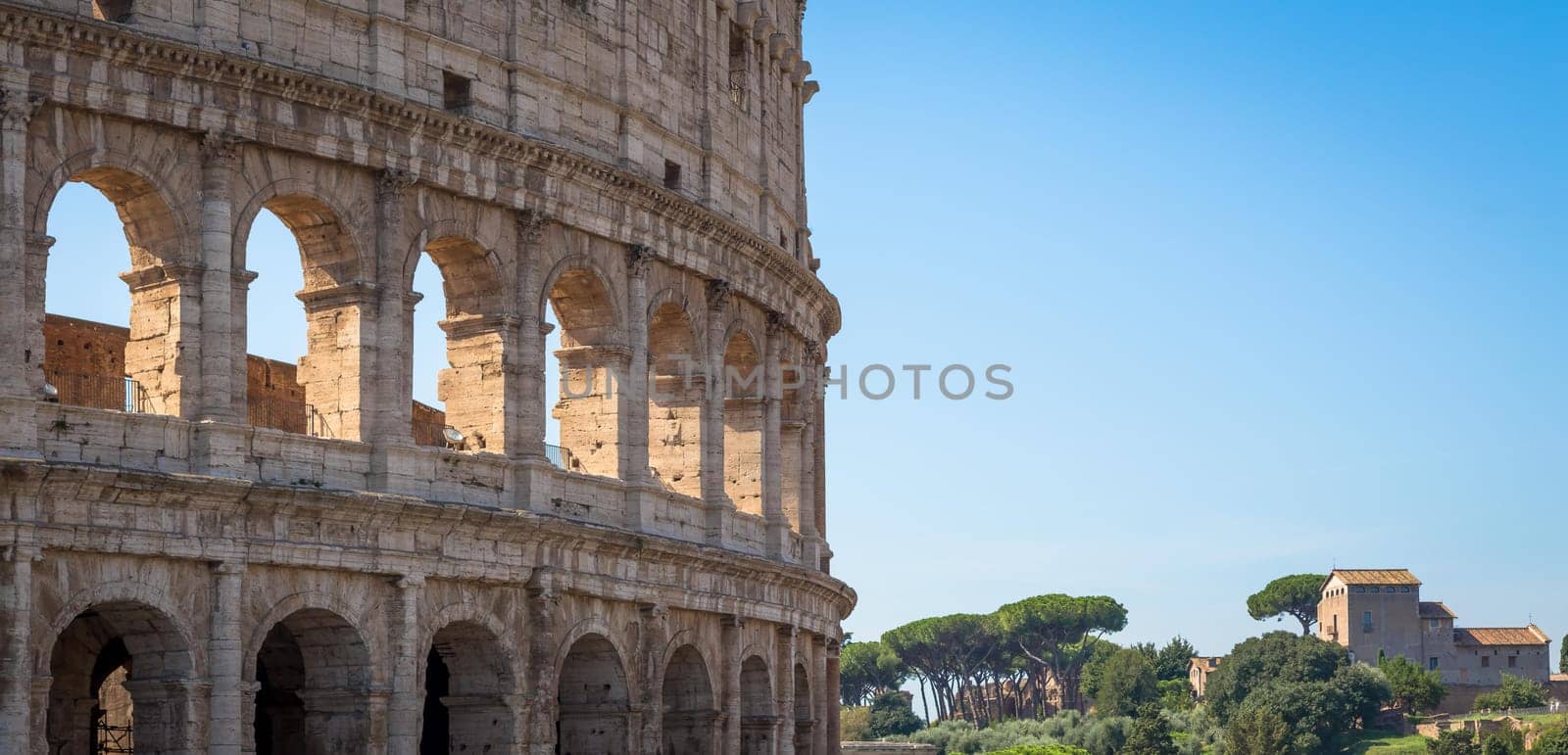 Rome, Italy - Marcello Theater exterior with blue sky. Famous Roman landmark
