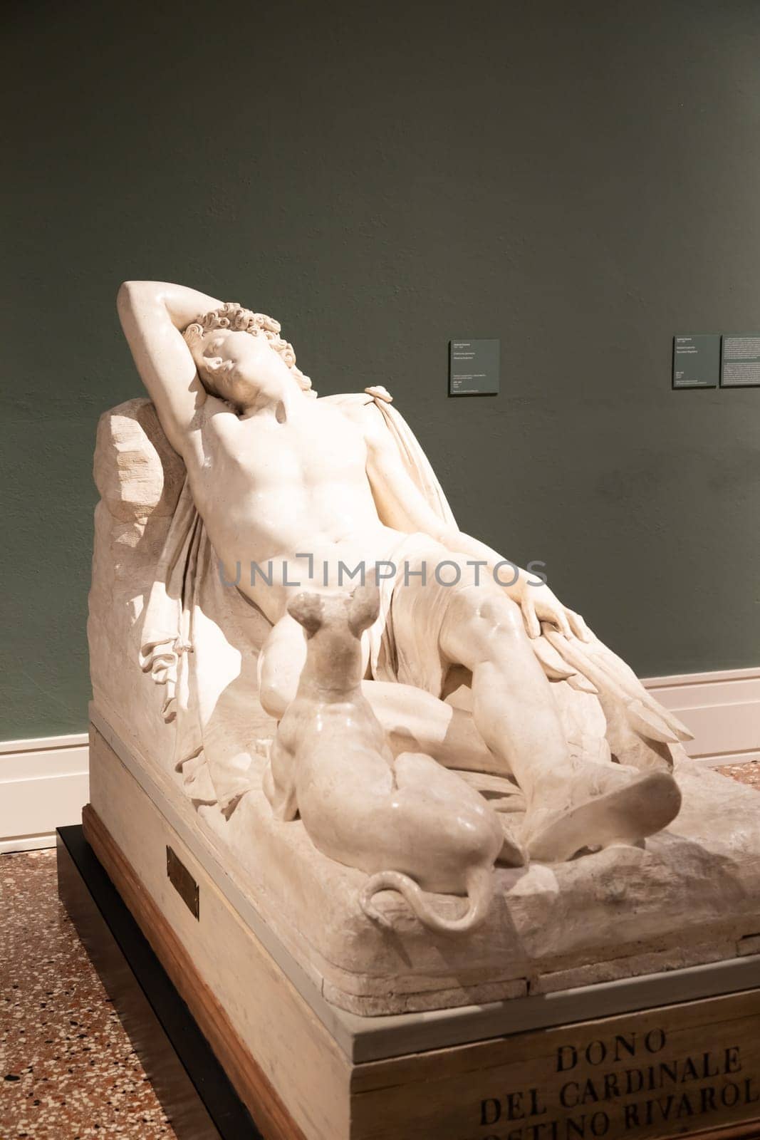 Bassano del Grappa, Italy - 22 December 2022: Sleeping Endymion, by scultor Antonio Canova, 1822 - Plaster