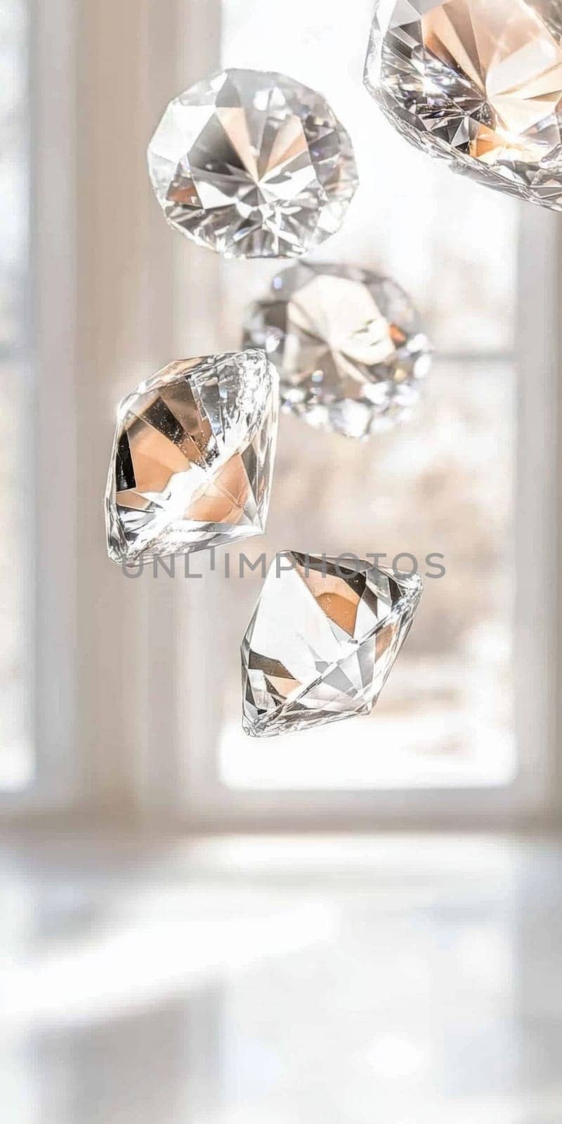 Diamonds with sparkling facets on bokeh background, concept of luxury and elegance, AI generated