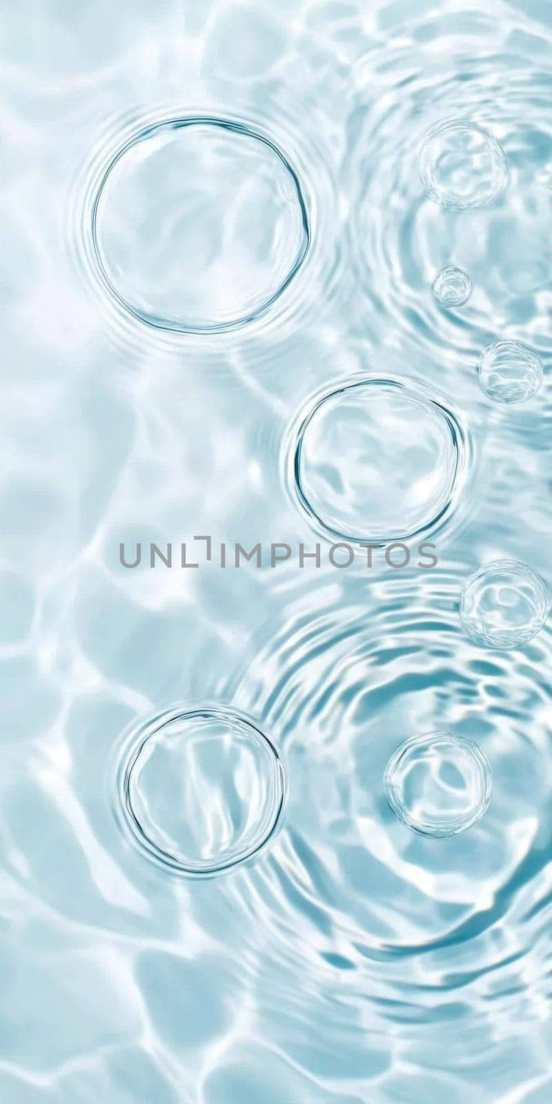 Ripples in clear blue water with abstract circular patterns, suitable as calming SPA background, AI generated