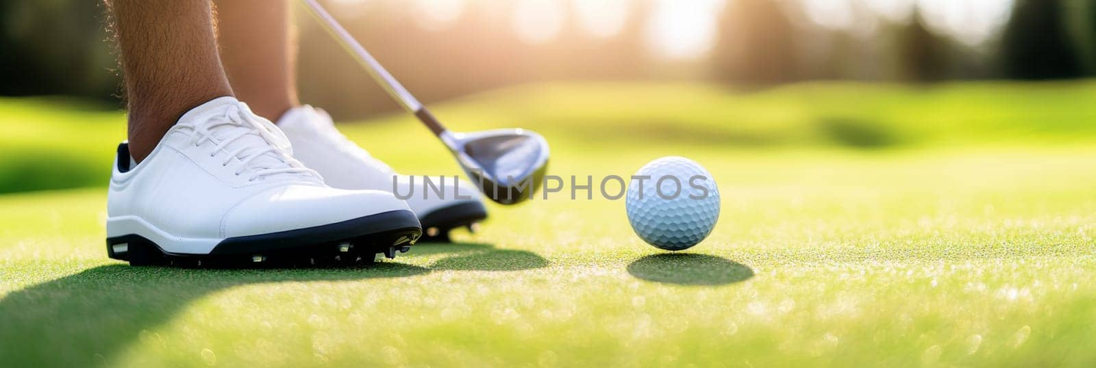 Golf ball in motion on lush green course during sunny day, action concept, AI generated