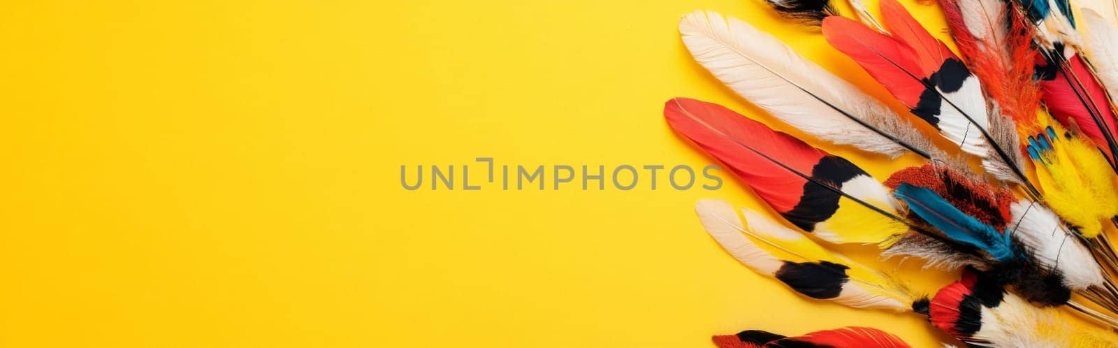 Nation indigenous peoples day concept, Colorful feather on minimslist color background, AI generated