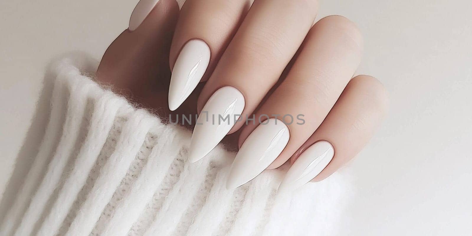 Elegant manicure closeup with neutral color nail polish, quiet luxury style, AI generated