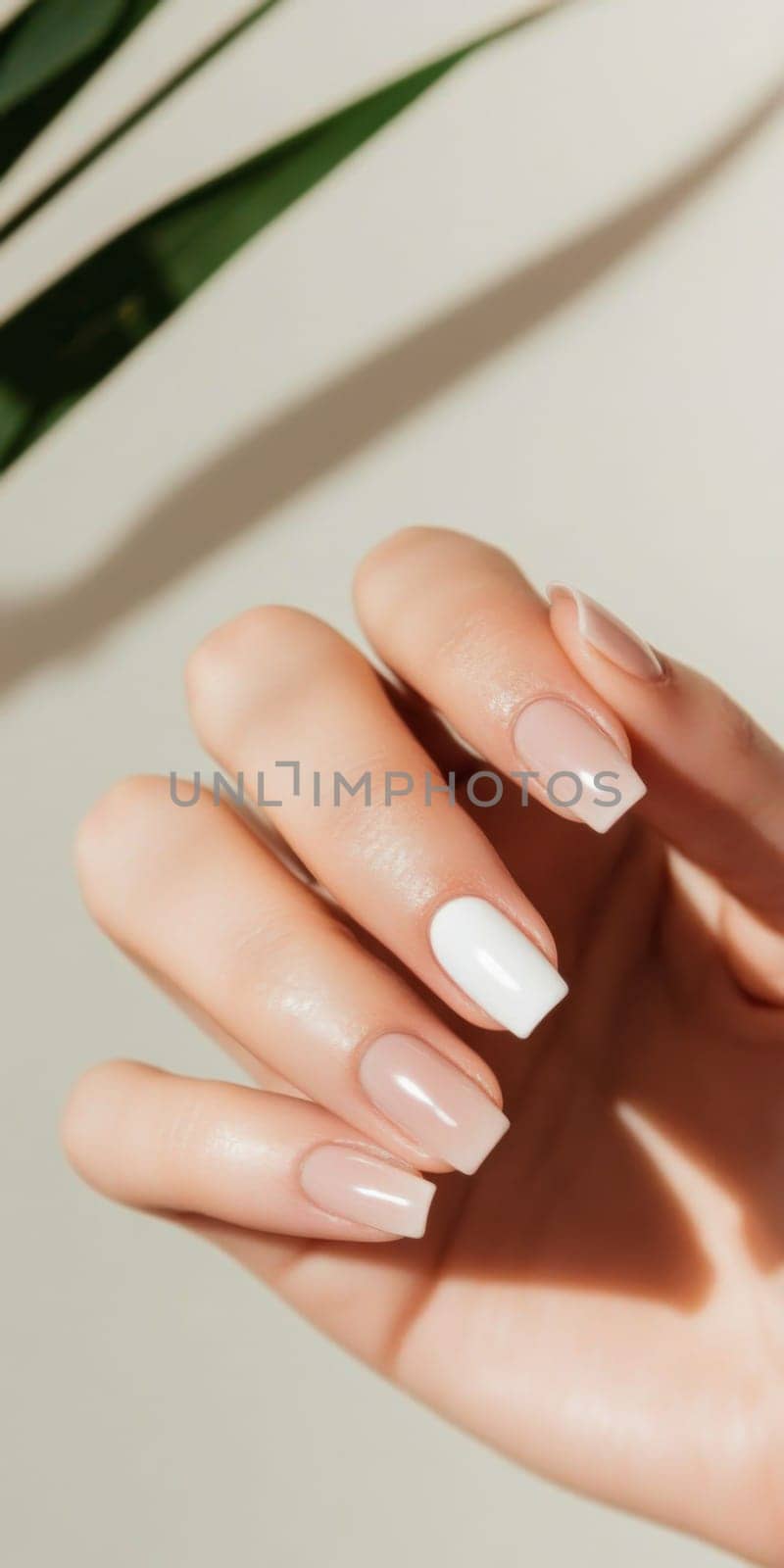Elegant manicure closeup with neutral color nail polish, quiet luxury style, AI generated