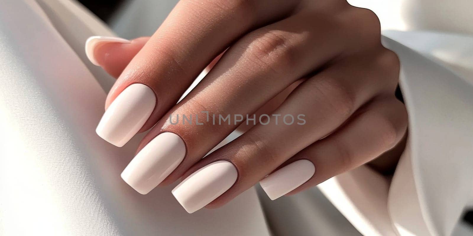 Elegant manicure closeup with neutral color nail polish, quiet luxury style, AI generated