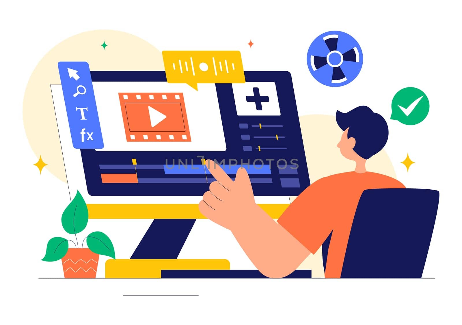 Vector Illustration of a Video Editor Program featuring Video Editing Software for Creating Animated Movies or Clips in a Flat Style Background